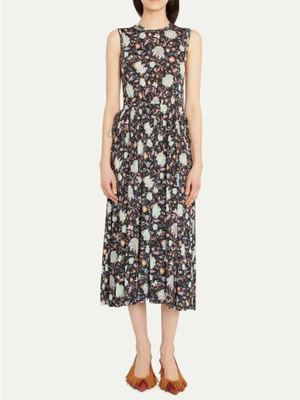 Ulla Johnson Black Floral Midi Dress with Multicolor Blossoms